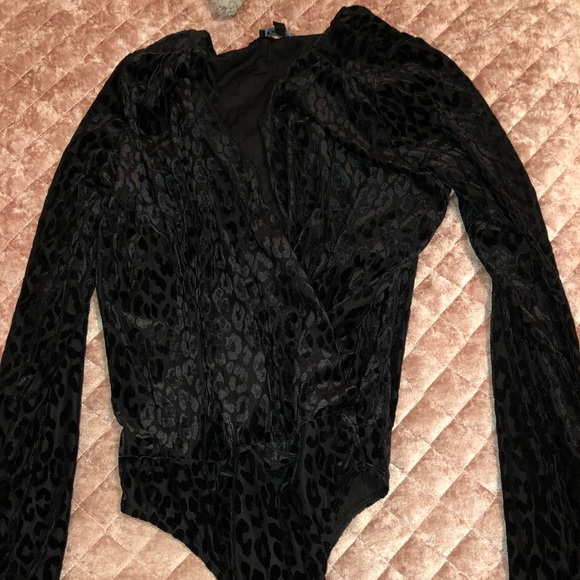 Express Tops - Black Velvet Cheetah Bodsuit